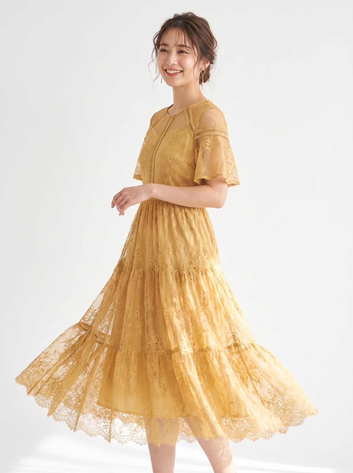 結婚式 ワンピース パーティードレス(イエロー・オレンジ系・Mサイズ)| 名古屋のレンタルドレス24DRESS
