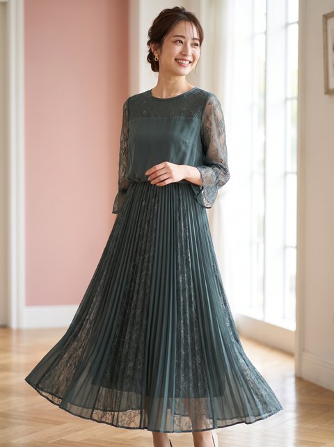 シフォンロングドレス パーティードレス ロング丈(グリーン系・Sサイズ)| 名古屋のレンタルドレス24DRESS