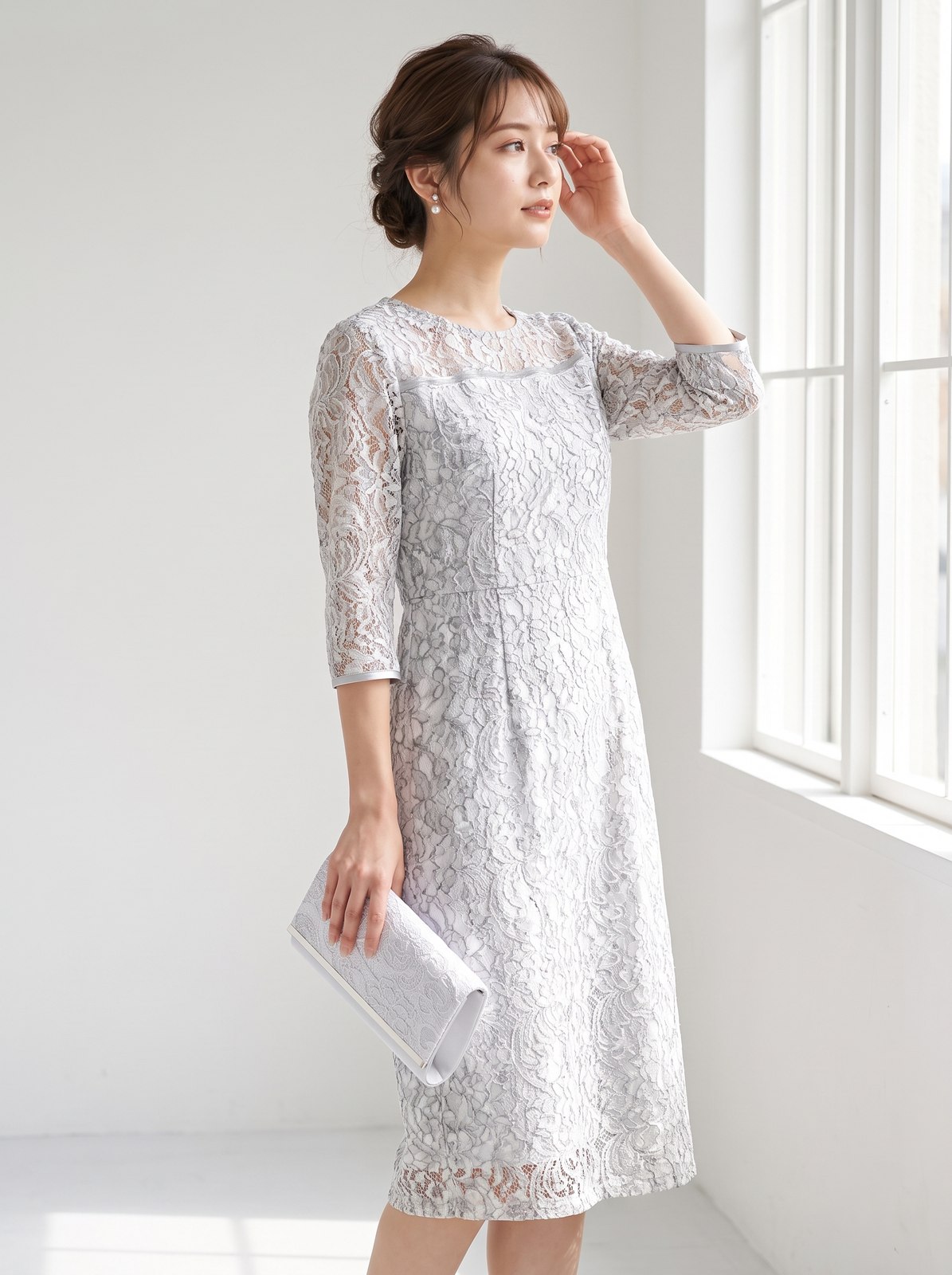 結婚式 二次会 パーティーバッグ（ホワイト・グレー系・Mサイズ）| 名古屋のレンタルドレス24DRESS