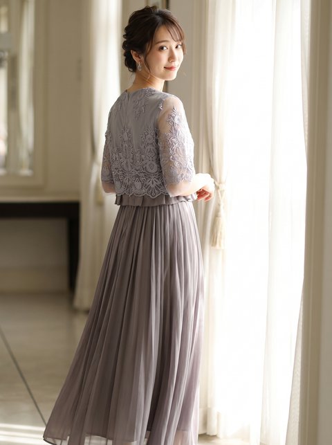 2点セット セットアップ パンツドレス(ホワイト・グレー系・Mサイズ)| 名古屋のレンタルドレス24DRESS