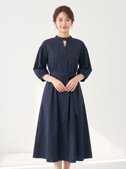 ワンピースドレス袖ありとミモレ丈タックスリーブシャツ(黒(ブラック)・Sサイズ)| 名古屋のレンタルドレス24DRESS