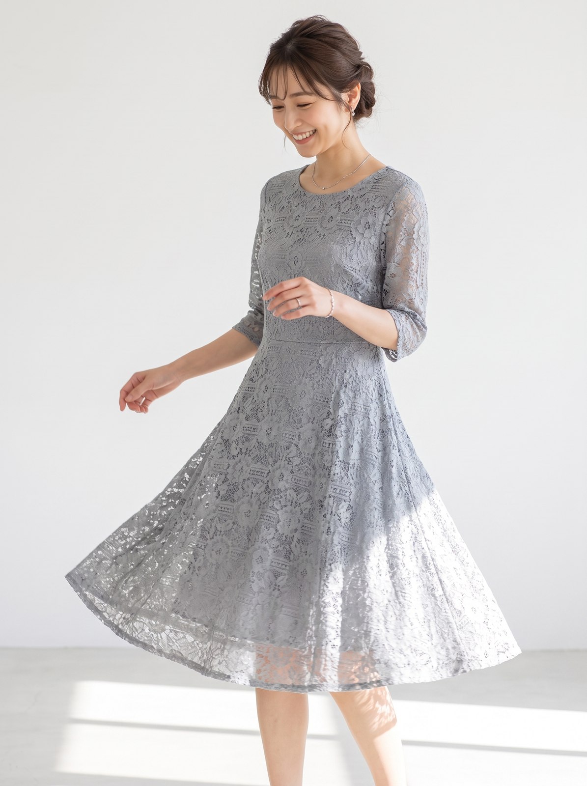 総レース パーティドレス(ホワイト・グレー系・XLサイズ)| 名古屋のレンタルドレス24DRESS