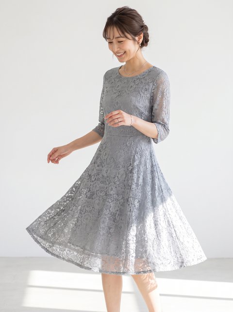 総レース パーティドレス(ホワイト・グレー系・XLサイズ)| 名古屋のレンタルドレス24DRESS