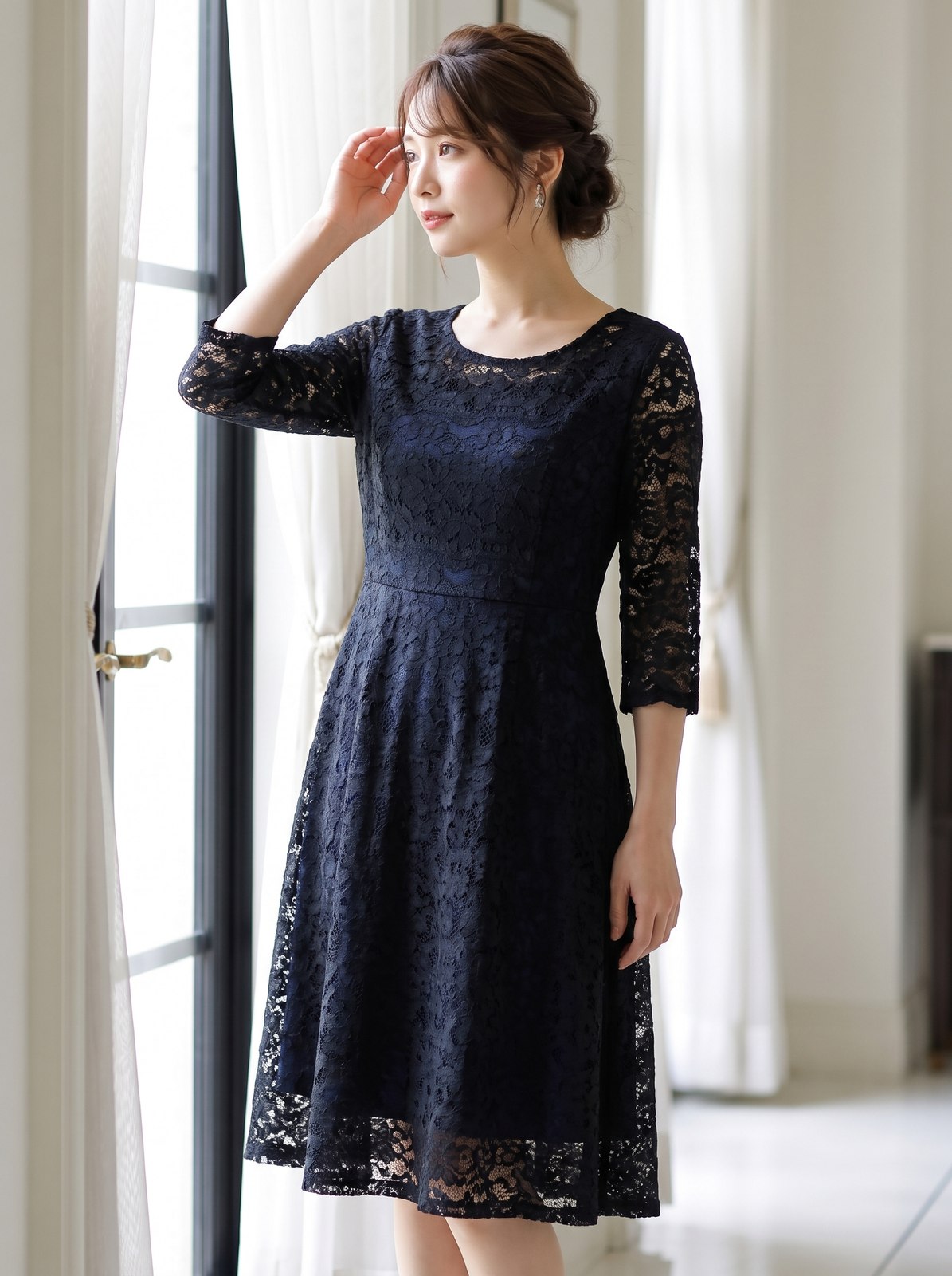 総レース パーティドレス（黒（ブラック）・XLサイズ）| 名古屋のレンタルドレス24DRESS