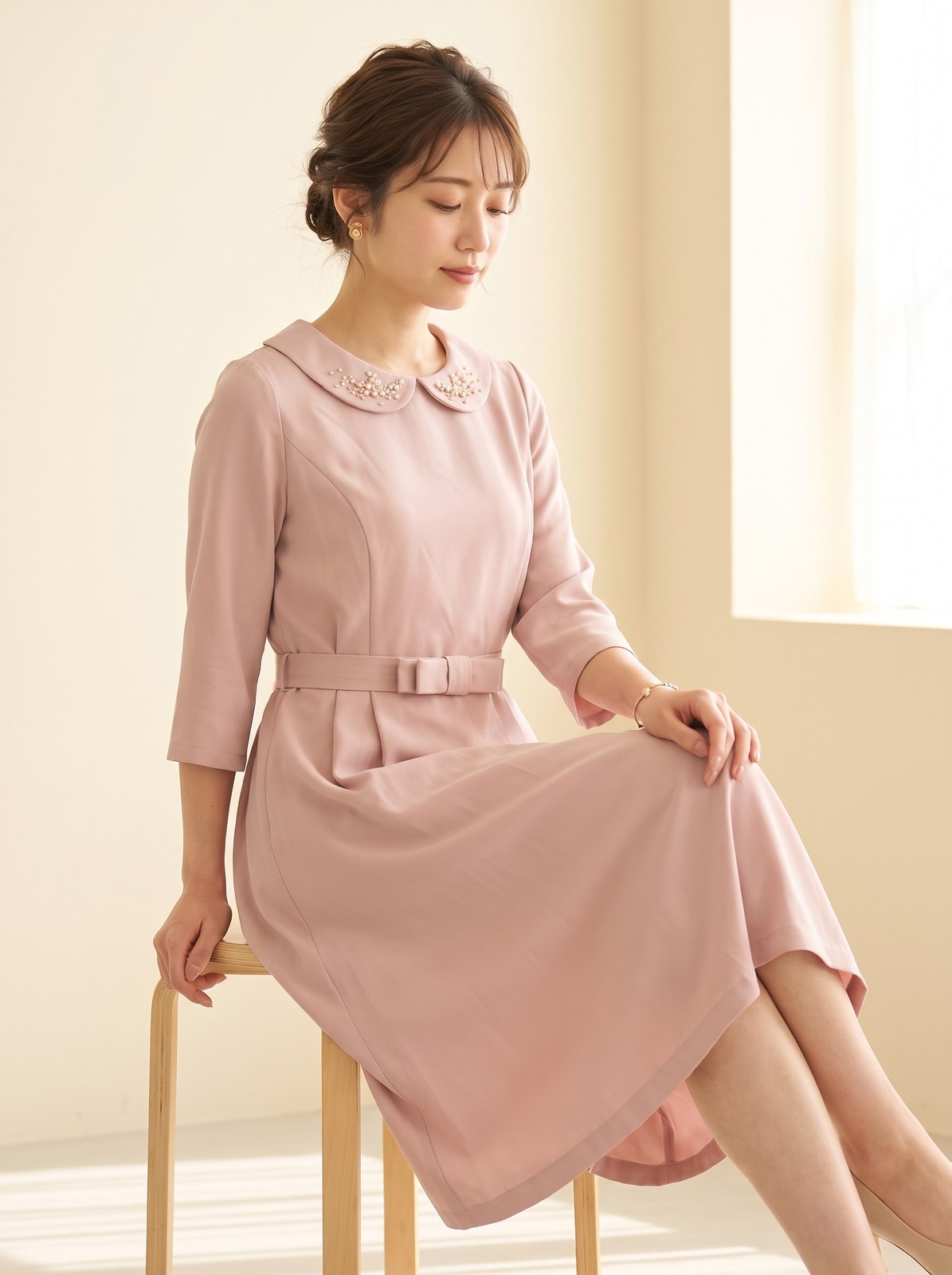 ストレッチ ドレープパーティードレス（レッド・ピンク系・Mサイズ）| 名古屋のレンタルドレス24DRESS