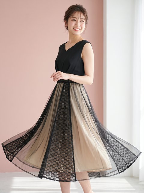 ワンピースドレスソフトチュールノースリーブ&ロング(黒(ブラック)・Mサイズ)| 名古屋のレンタルドレス24DRESS