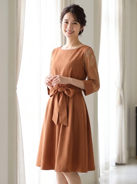 ブラウン・ベージュ系パーティードレス（ブラウン・ベージュ系・Mサイズ）| 名古屋のレンタルドレス24DRESS