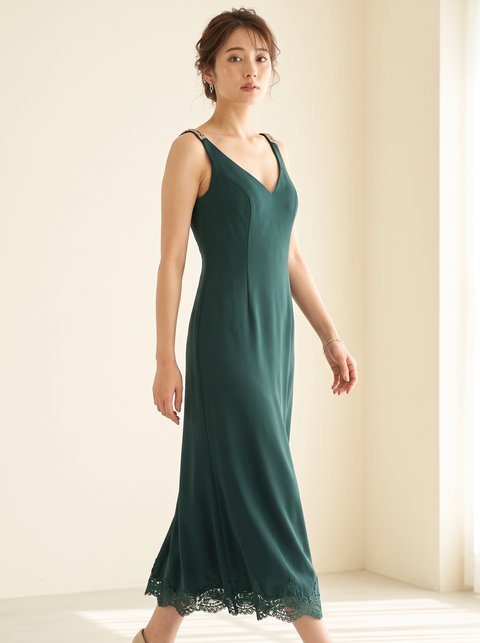 裾レース Iラインパーティードレス(グリーン系・Mサイズ)| 名古屋のレンタルドレス24DRESS