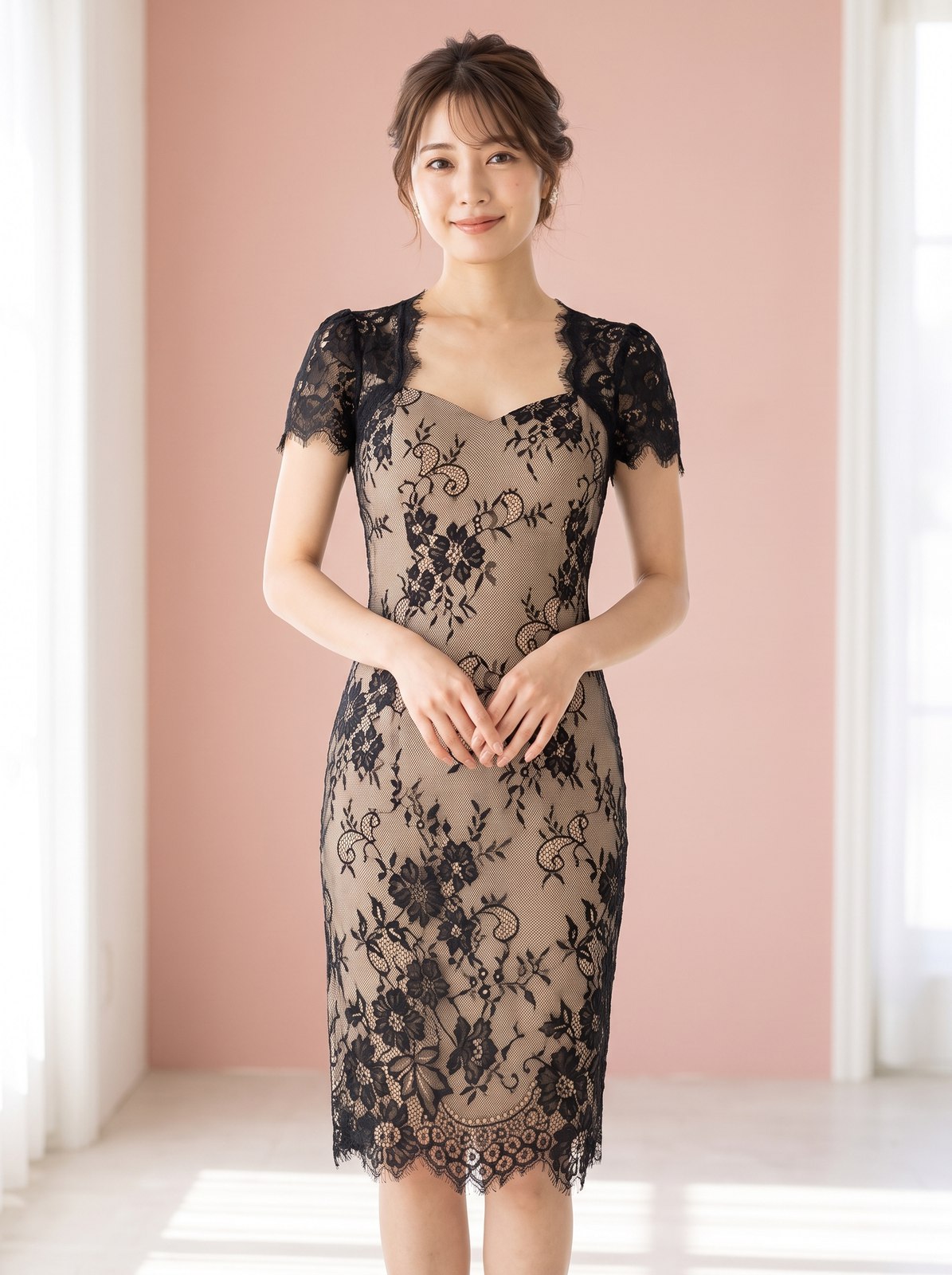総レース タイトパーティードレス(黒(ブラック)・Mサイズ)| 名古屋のレンタルドレス24DRESS