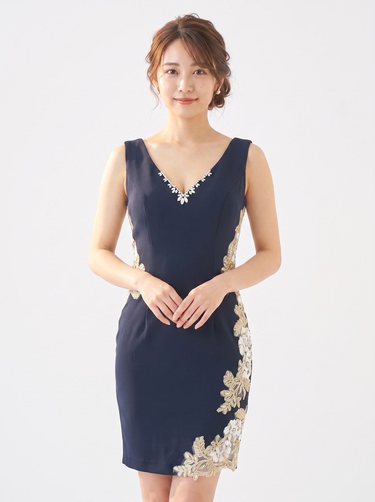 サイドレース タイトパーティードレス（黒（ブラック）・Mサイズ）| 名古屋のレンタルドレス24DRESS