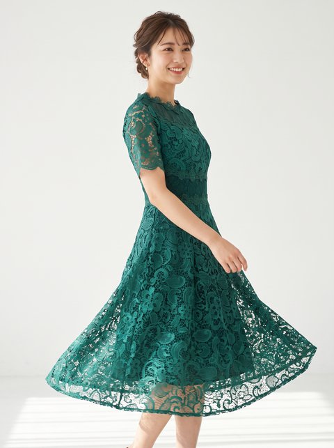 総レース フレアパーティードレス(グリーン系・Mサイズ)| 名古屋のレンタルドレス24DRESS
