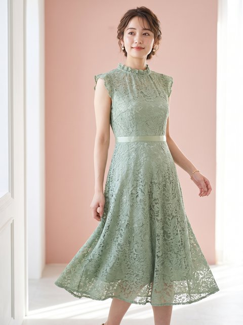 ｜Ray 4月号掲載｜レイシーミディドレス（グリーン系・Sサイズ）| 名古屋のレンタルドレス24DRESS