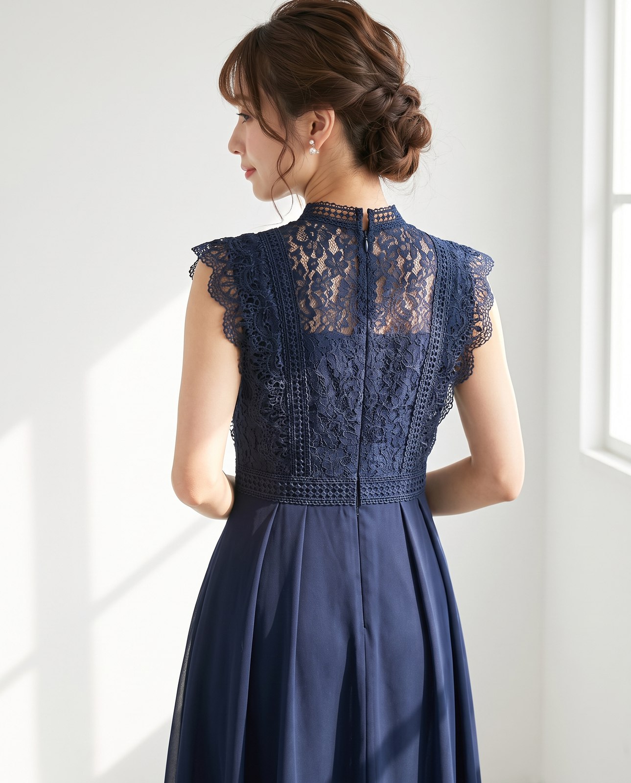 マルチレース＆シフォンドレス（ネイビー・ブルー系・Mサイズ）| 名古屋のレンタルドレス24DRESS 写真2