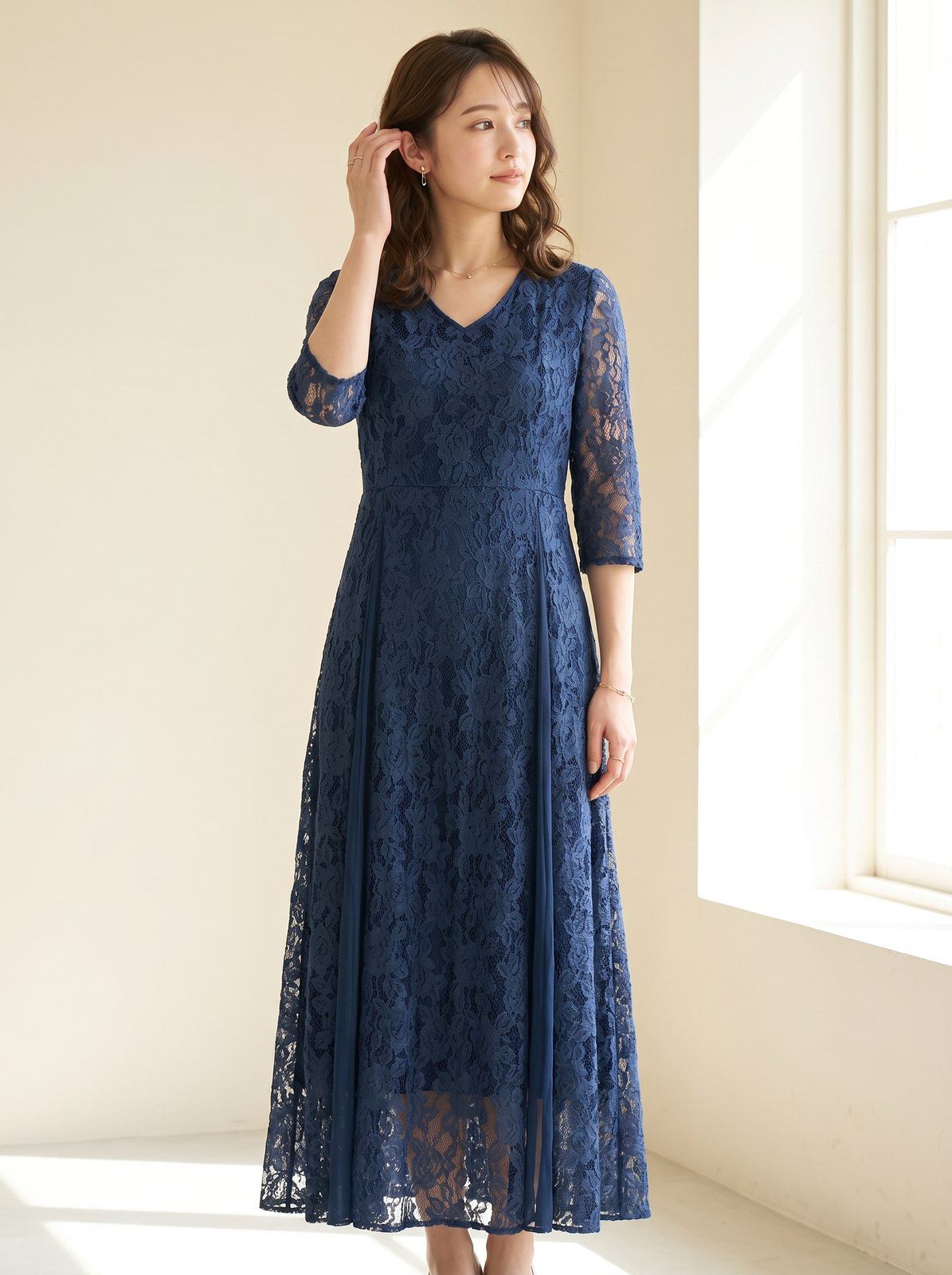 シフォン切り替え 総レースロングドレス（その他・XLサイズ）| 名古屋のレンタルドレス24DRESS