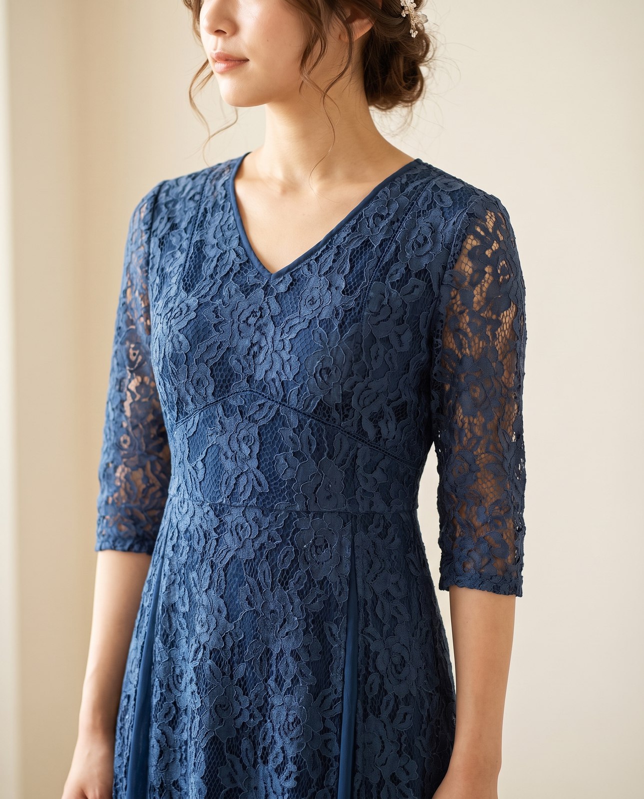 シフォン切り替え 総レースロングドレス（その他・XLサイズ）| 名古屋のレンタルドレス24DRESS 写真2