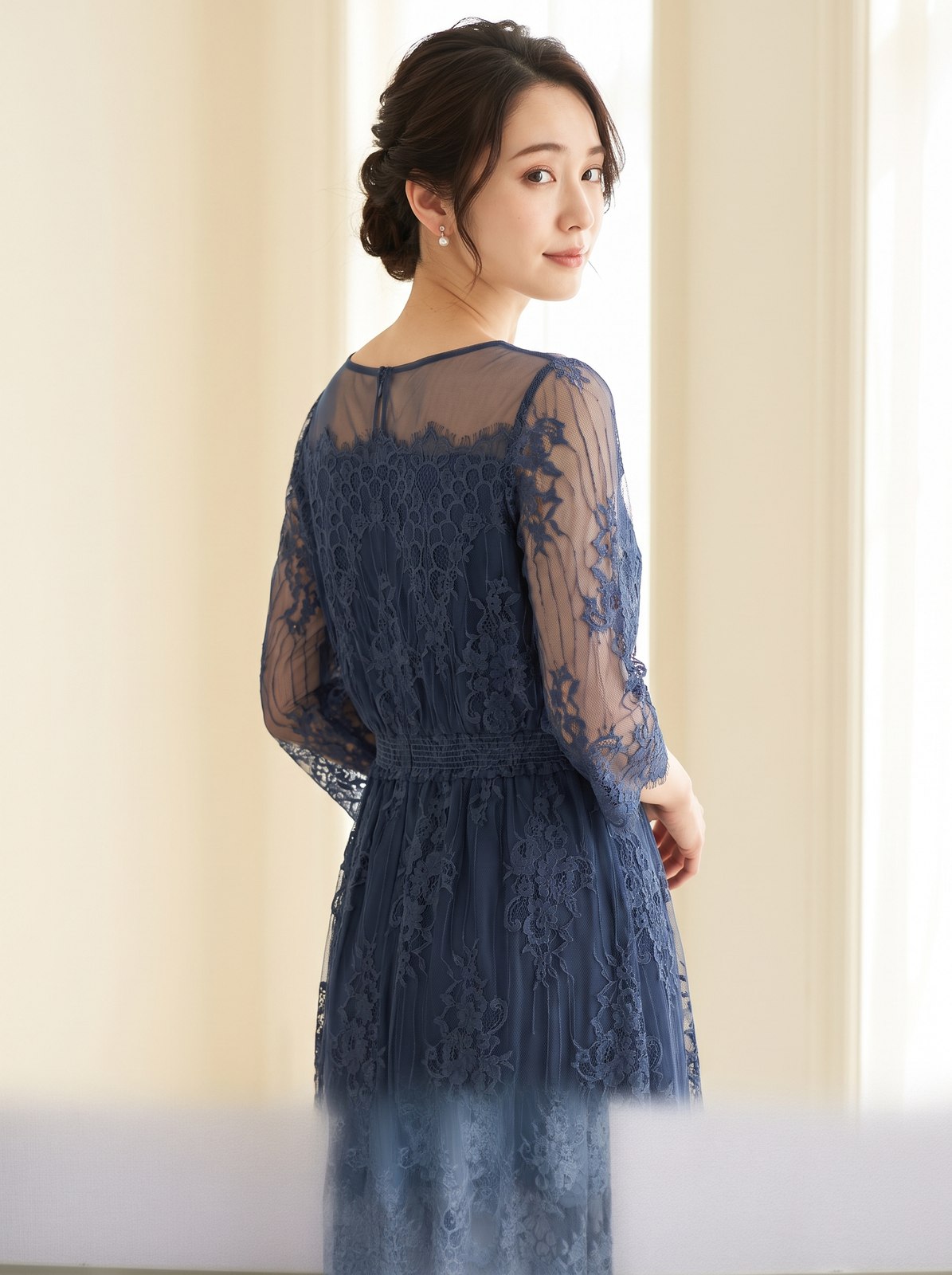 【Mon E’toile】レースドレス（ネイビー・ブルー系・Lサイズ）| 名古屋のレンタルドレス24DRESS