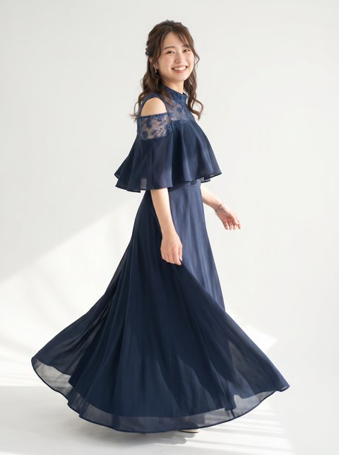オープンショルダー ケープ風ロングドレス(その他・XLサイズ)| 名古屋のレンタルドレス24DRESS