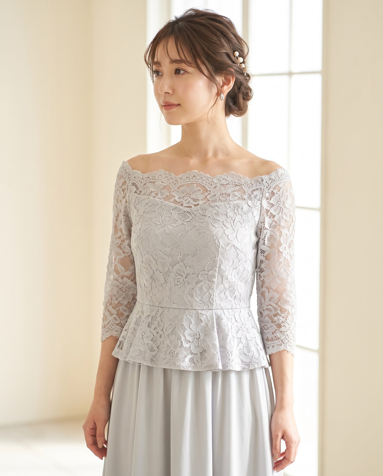 レーストップス×シフォン ロングドレス（その他・XLサイズ）| 名古屋のレンタルドレス24DRESS 写真2