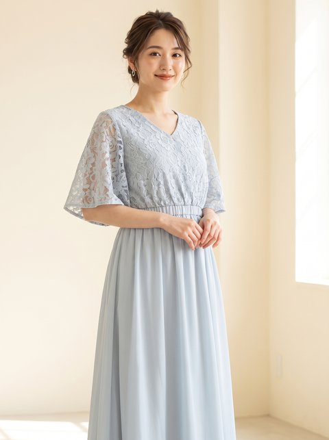 レーストップス×シフォン ロングドレス（その他・XLサイズ）| 名古屋のレンタルドレス24DRESS
