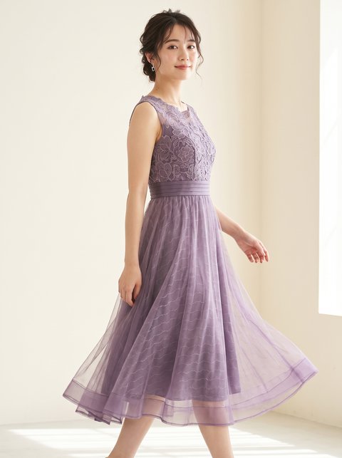 レース×ラメ入りシフォンウエスト切り替え結婚式ワンピースドレス(その他・Sサイズ)| 名古屋のレンタルドレス24DRESS