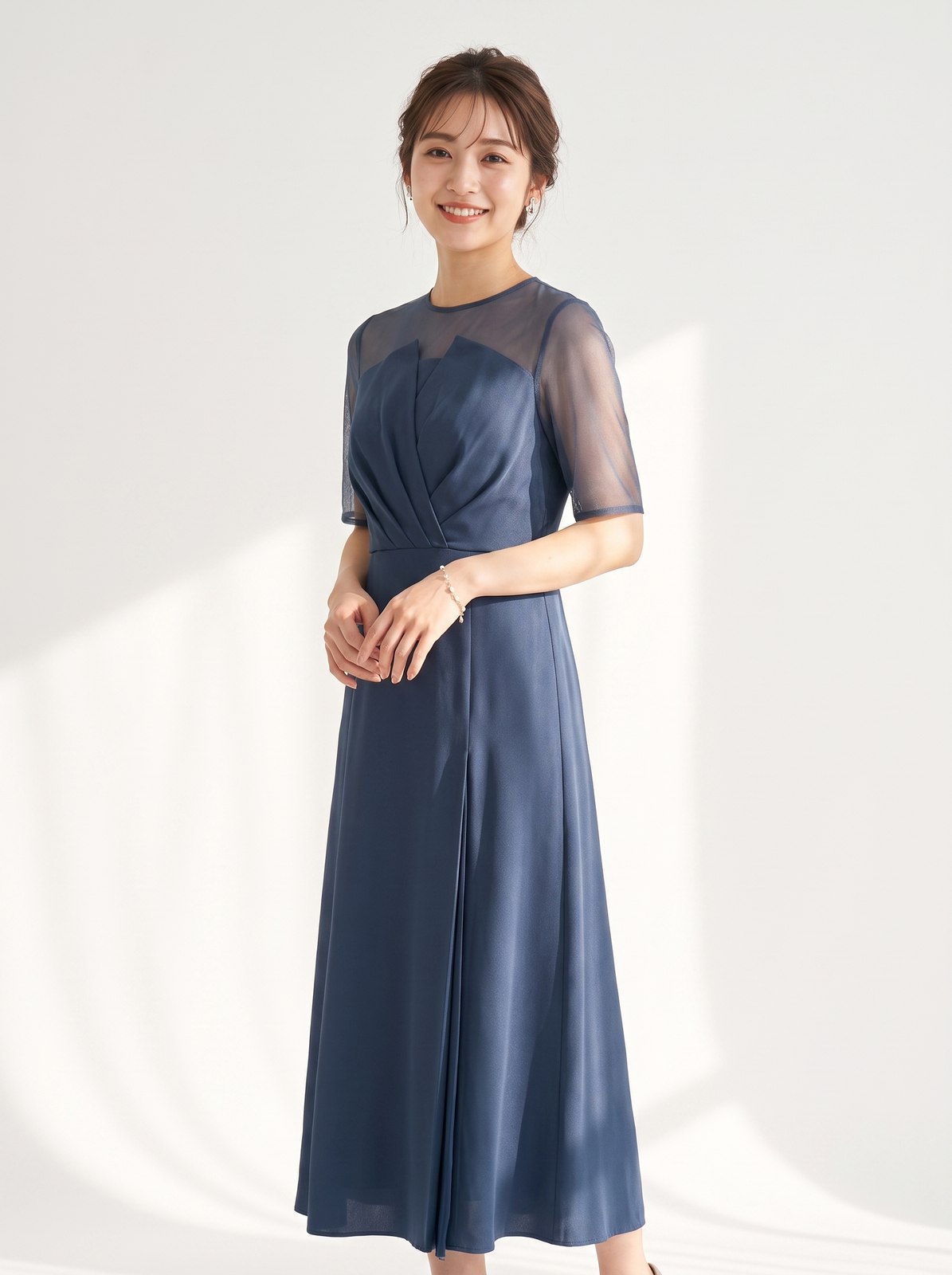 フィッシュテールリボンドレス（ネイビー・ブルー系・Lサイズ）| 名古屋のレンタルドレス24DRESS