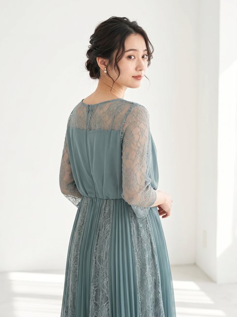 レースヨーク シフォンプリーツロングドレス（その他・XLサイズ）| 名古屋のレンタルドレス24DRESS
