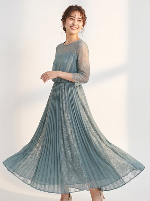 レースヨーク プリーツロングドレス（その他・Mサイズ）| 名古屋のレンタルドレス24DRESS