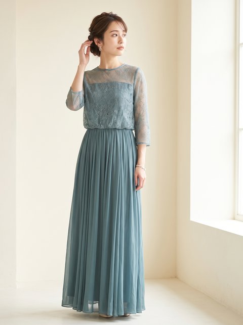 レースブラウゾン シフォンロングドレス（その他・Mサイズ）| 名古屋のレンタルドレス24DRESS