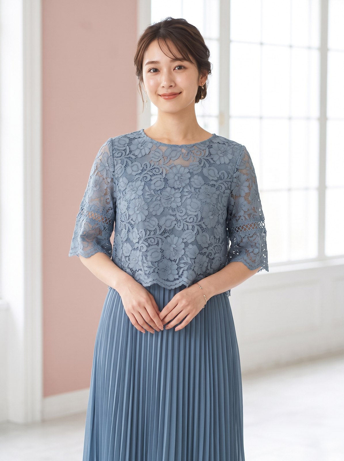 レーストップス重ね プリーツスカートドレス（その他・Sサイズ）| 名古屋のレンタルドレス24DRESS