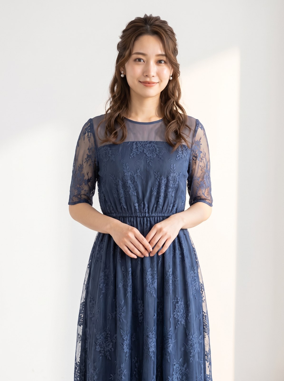シアーヨーク総レース パーティードレス(ネイビー・ブルー系・XLサイズ)| 名古屋のレンタルドレス24DRESS