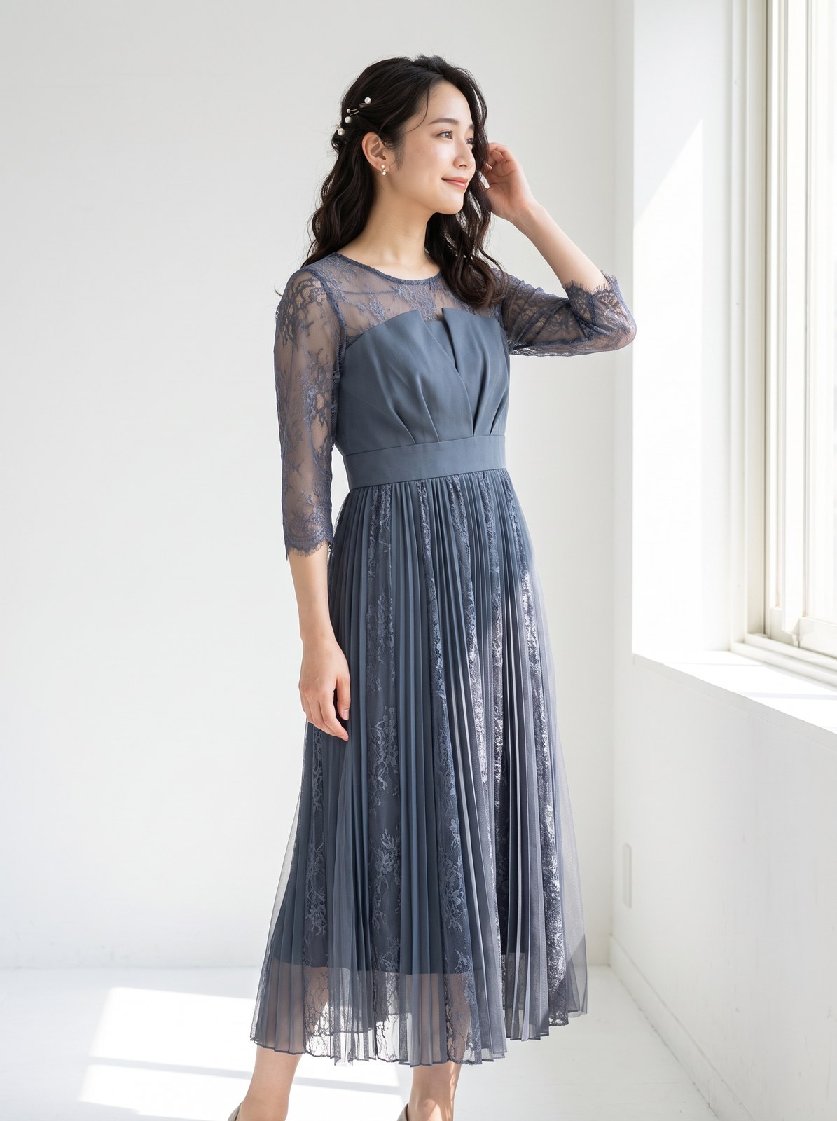 ビスチェ風切り替え レース×プリーツドレス(その他・Mサイズ)| 名古屋のレンタルドレス24DRESS