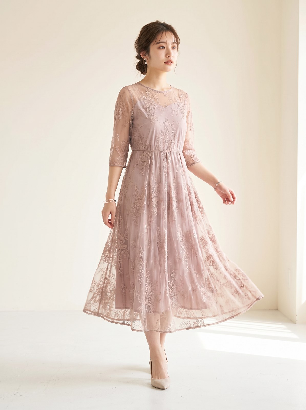 バックダブルリボン2ピースドレス(レッド・ピンク系・Sサイズ)| 名古屋のレンタルドレス24DRESS