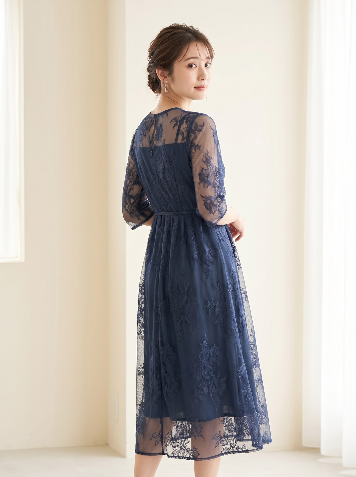 バックダブルリボン2ピースドレス（ネイビー・ブルー系・Sサイズ）| 名古屋のレンタルドレス24DRESS