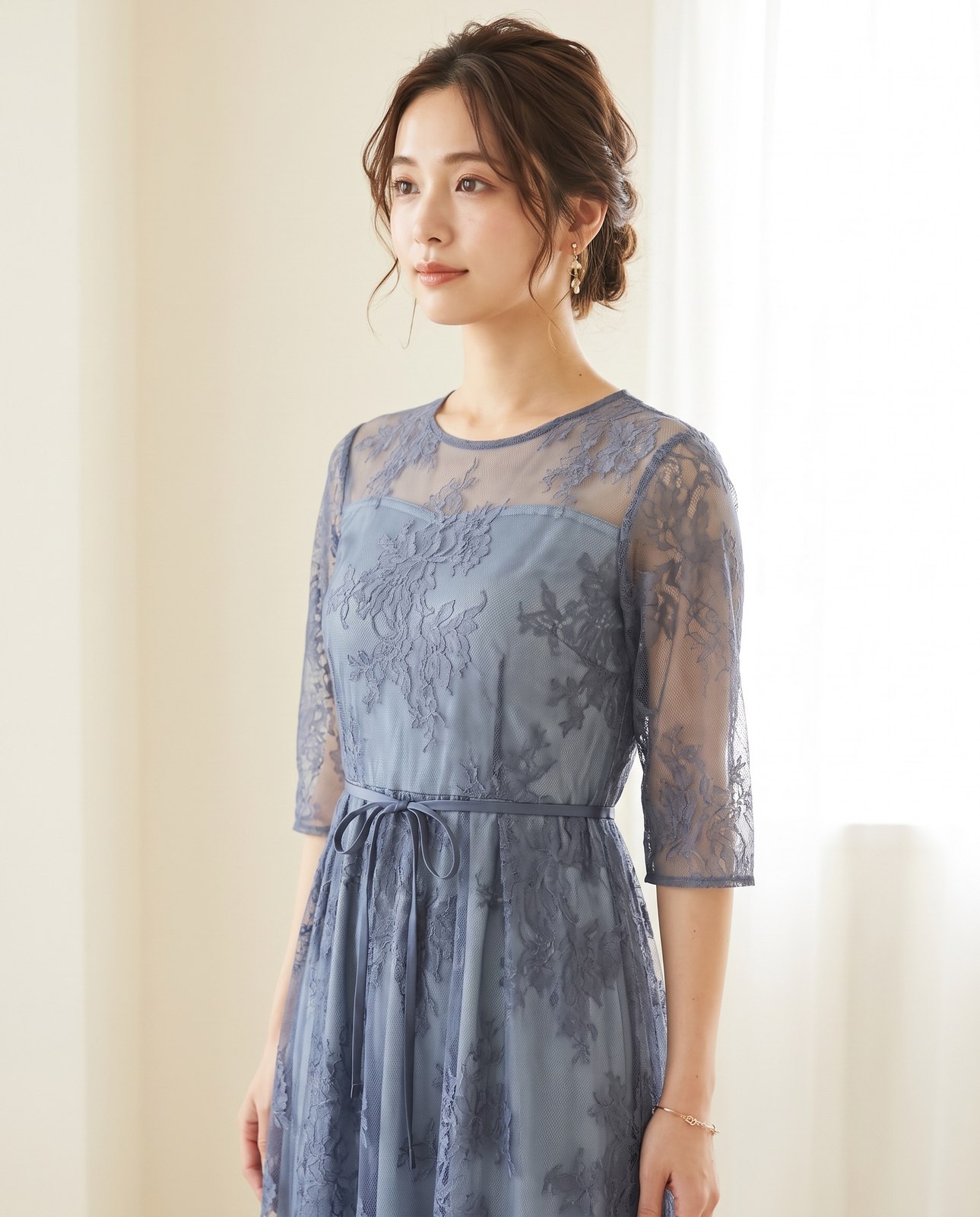 バックダブルリボン2ピースドレス（ネイビー・ブルー系・Sサイズ）| 名古屋のレンタルドレス24DRESS 写真2