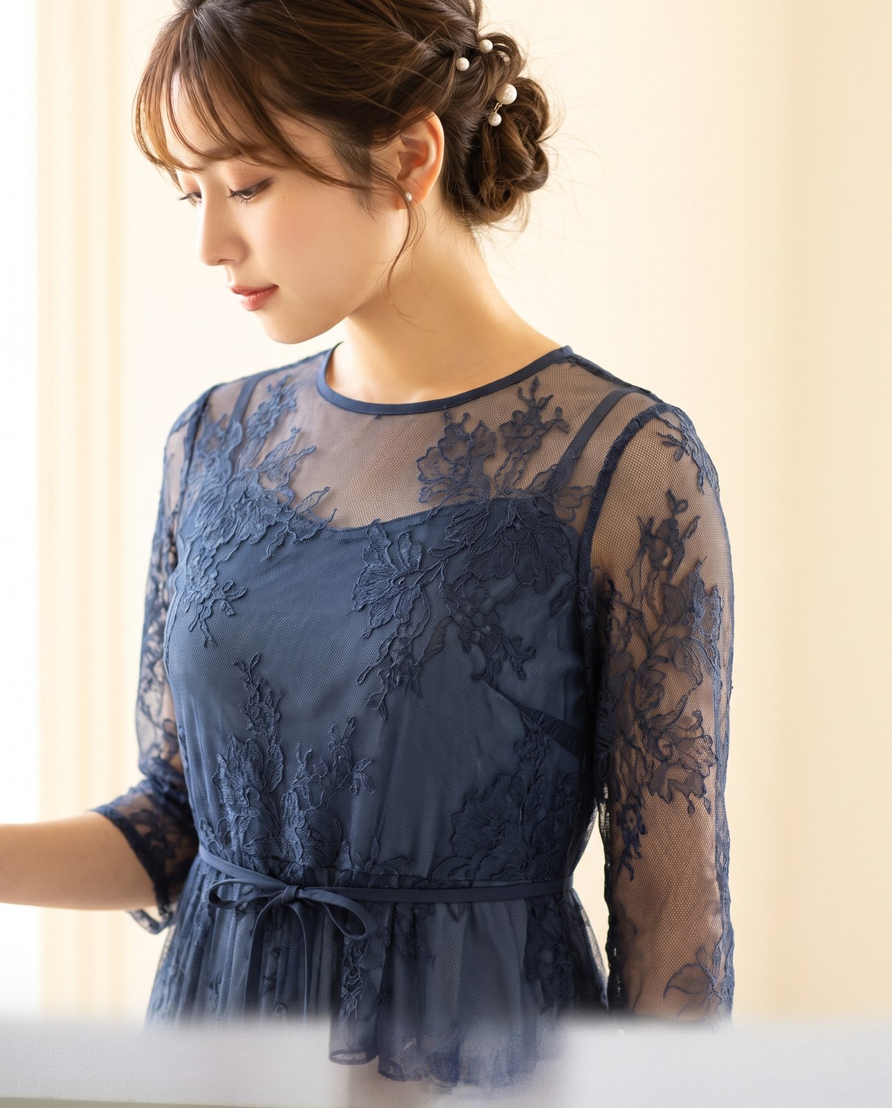 バックダブルリボン2ピースドレス（ネイビー・ブルー系・Mサイズ）| 名古屋のレンタルドレス24DRESS 写真2