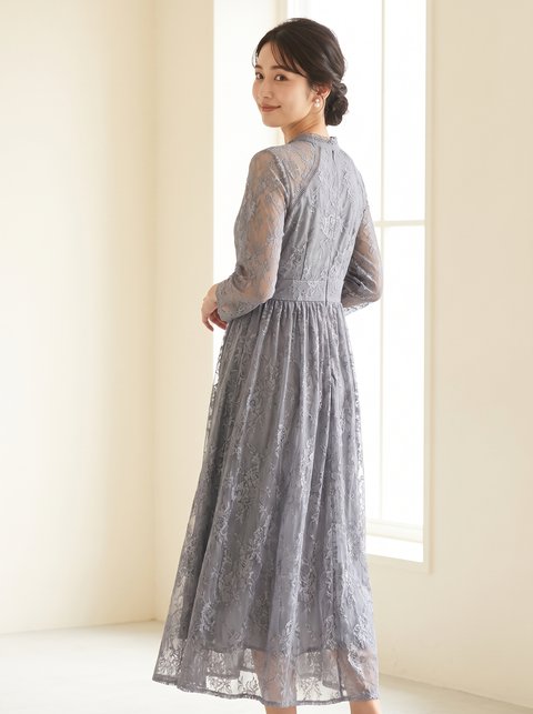 総レース長袖 ギャザーパーティードレス(その他・Mサイズ)| 名古屋のレンタルドレス24DRESS