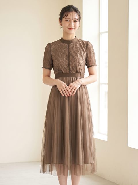 エアリーチュール レースドレス（ブラウン・ベージュ系・Mサイズ）| 名古屋のレンタルドレス24DRESS