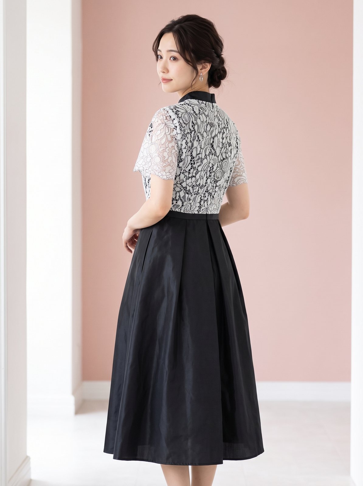 モノトーンレース パーティードレス（黒（ブラック）・Mサイズ）| 名古屋のレンタルドレス24DRESS