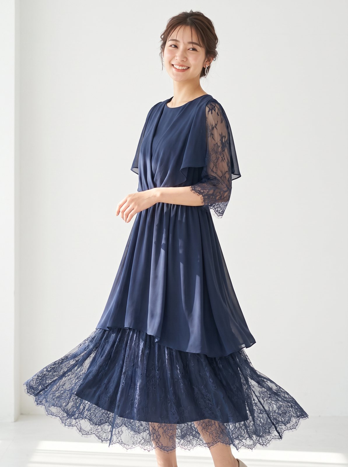 カシュクール風シフォンドレス(ネイビー・ブルー系・XLサイズ)| 名古屋のレンタルドレス24DRESS