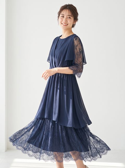 カシュクール風シフォンドレス（ネイビー・ブルー系・XLサイズ）| 名古屋のレンタルドレス24DRESS