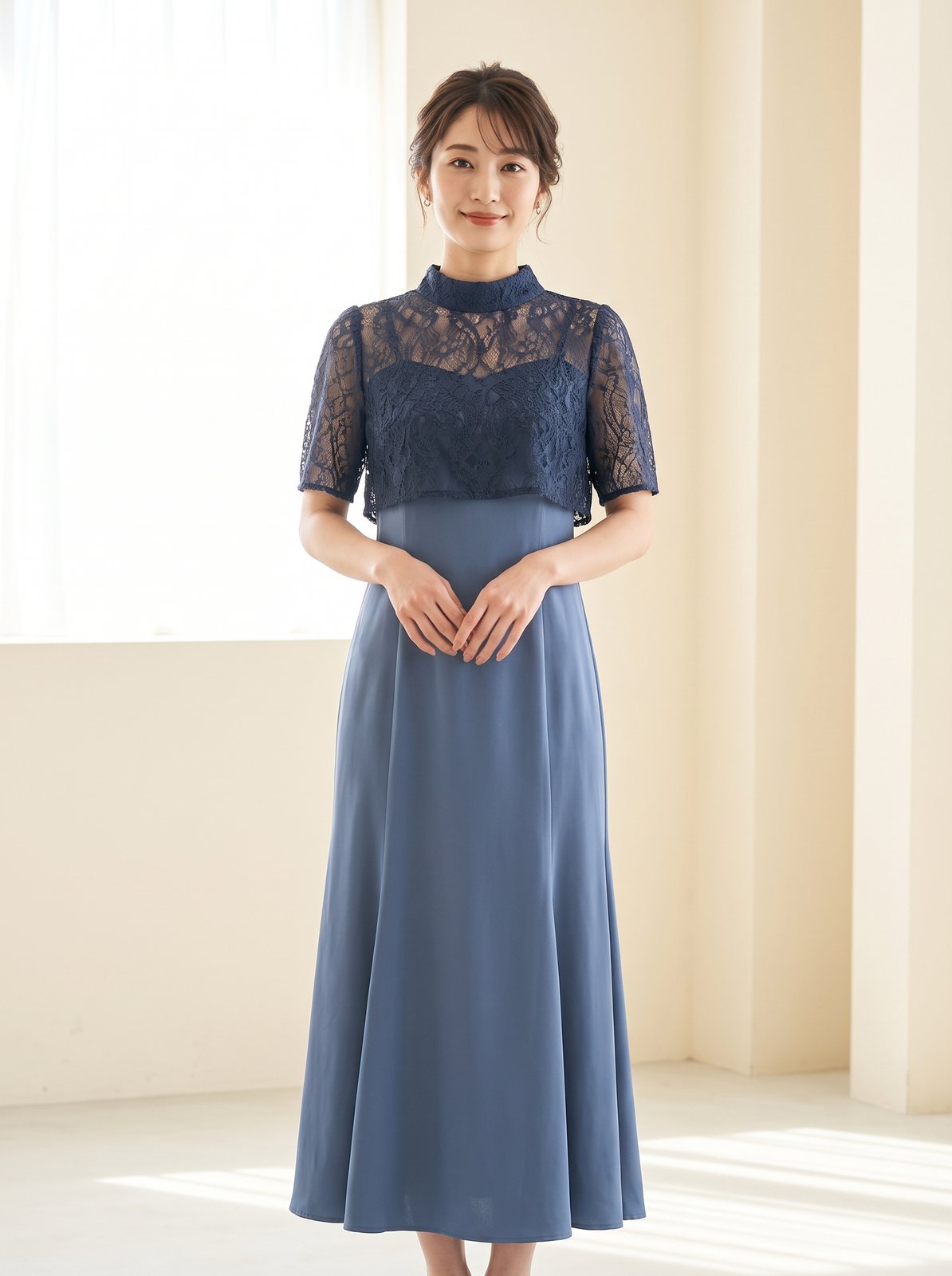 3wayレースボレロ&マーメイドキャミドレス(ネイビー・ブルー系・Sサイズ)| 名古屋のレンタルドレス24DRESS