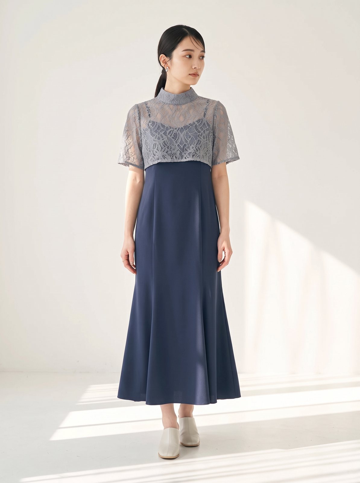 3wayレースボレロ&マーメイドキャミドレス（ネイビー・ブルー系・Mサイズ）| 名古屋のレンタルドレス24DRESS
