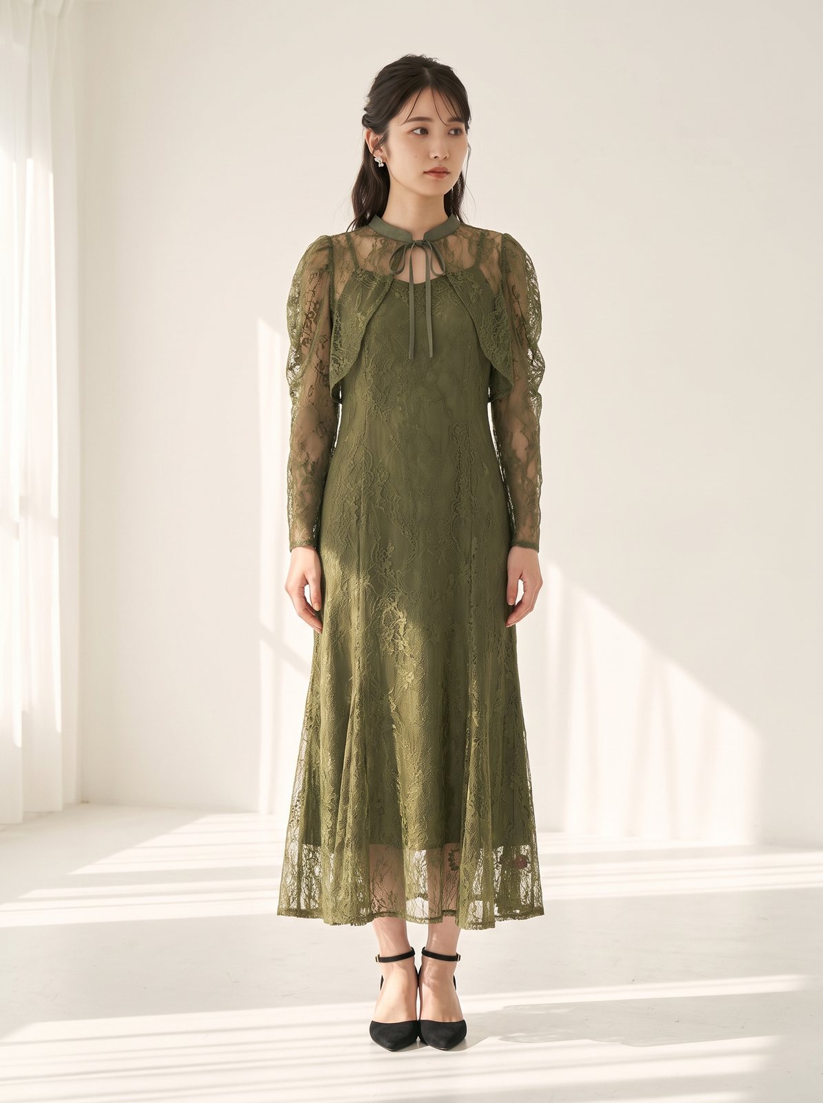 3way レースボレロセット 結婚式 オケージョン ドレス（グリーン系・Mサイズ）| 名古屋のレンタルドレス24DRESS