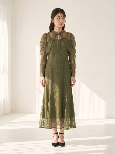3way レースボレロセット 結婚式 オケージョン ドレス(グリーン系・Mサイズ)| 名古屋のレンタルドレス24DRESS