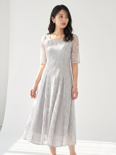 総レースワンピース・パーティードレス（ネイビー・ブルー系・Mサイズ）| 名古屋のレンタルドレス24DRESS
