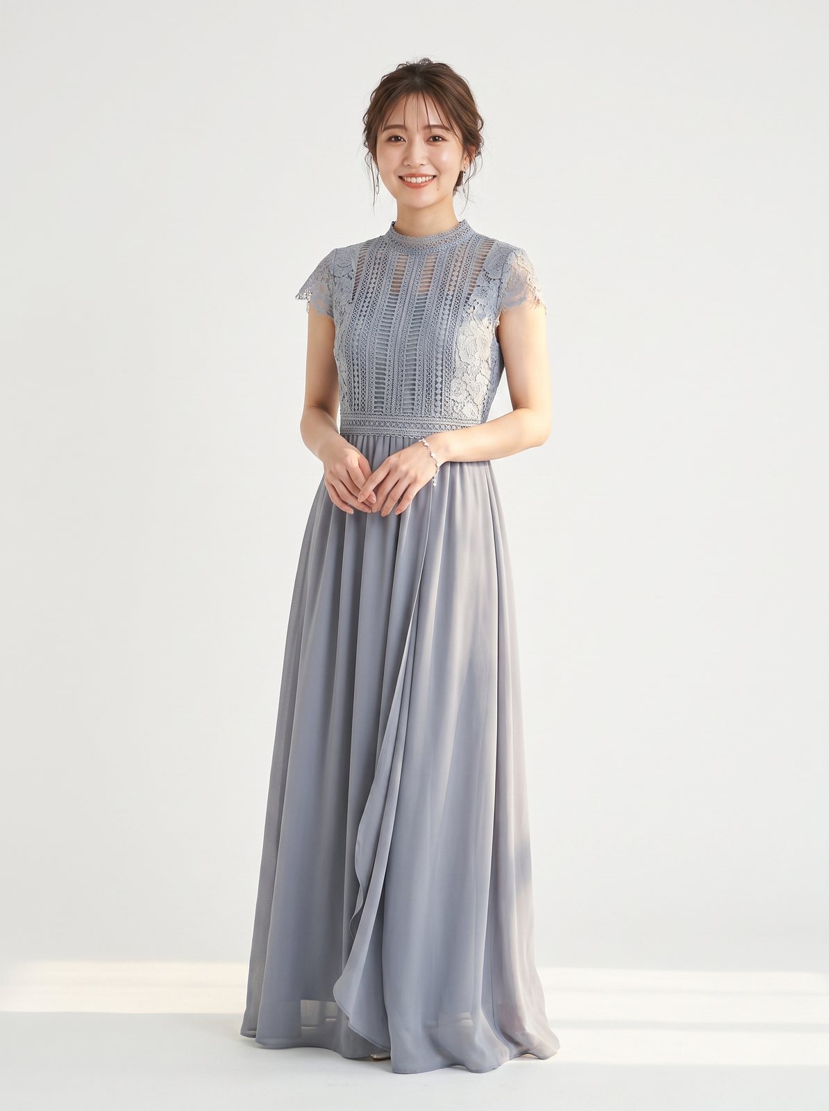 クロシェレース シフォンロングドレス（ネイビー・ブルー系・Sサイズ）| 名古屋のレンタルドレス24DRESS