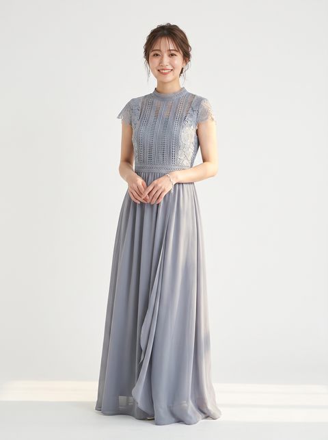 クロシェレース シフォンロングドレス(ネイビー・ブルー系・Sサイズ)| 名古屋のレンタルドレス24DRESS