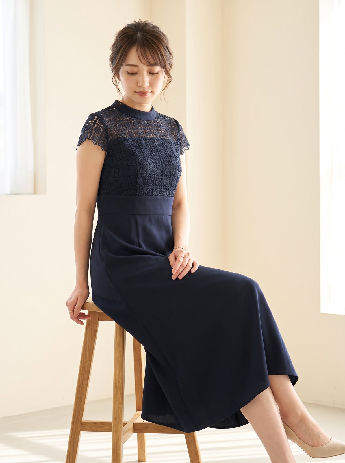 クロシェレース マーメイドドレス(ネイビー・ブルー系・Mサイズ)| 名古屋のレンタルドレス24DRESS