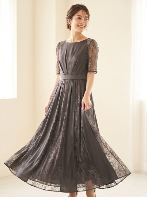レース切り替え フレアロングドレス(レッド・ピンク系・Sサイズ)| 名古屋のレンタルドレス24DRESS